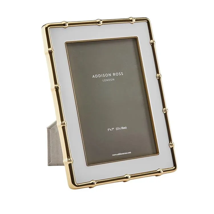 Bamboo Enamel 5x7 Photo Frame - White, Gold product