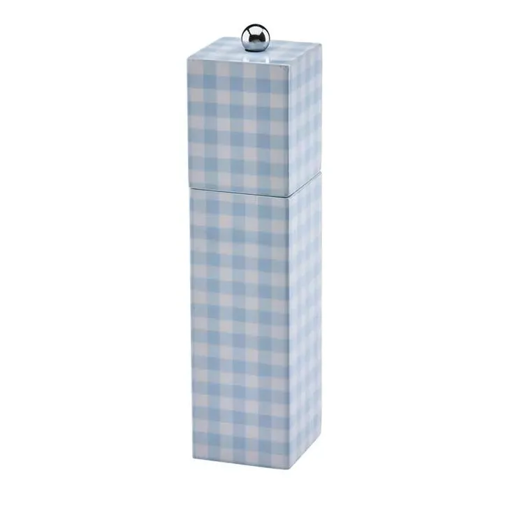 Blue Gingham Square Pillar Salt or Pepper Mill - Blue, Lacquered Wood product