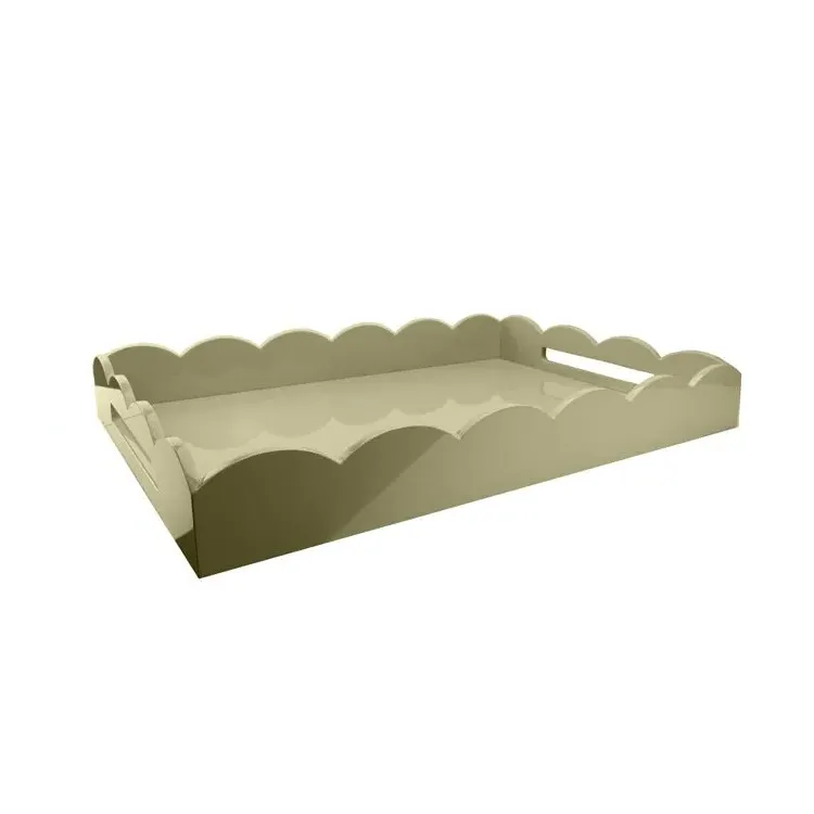 Chiffon Grey Large Scallop Ottoman Tray - Grey, Lacquered product