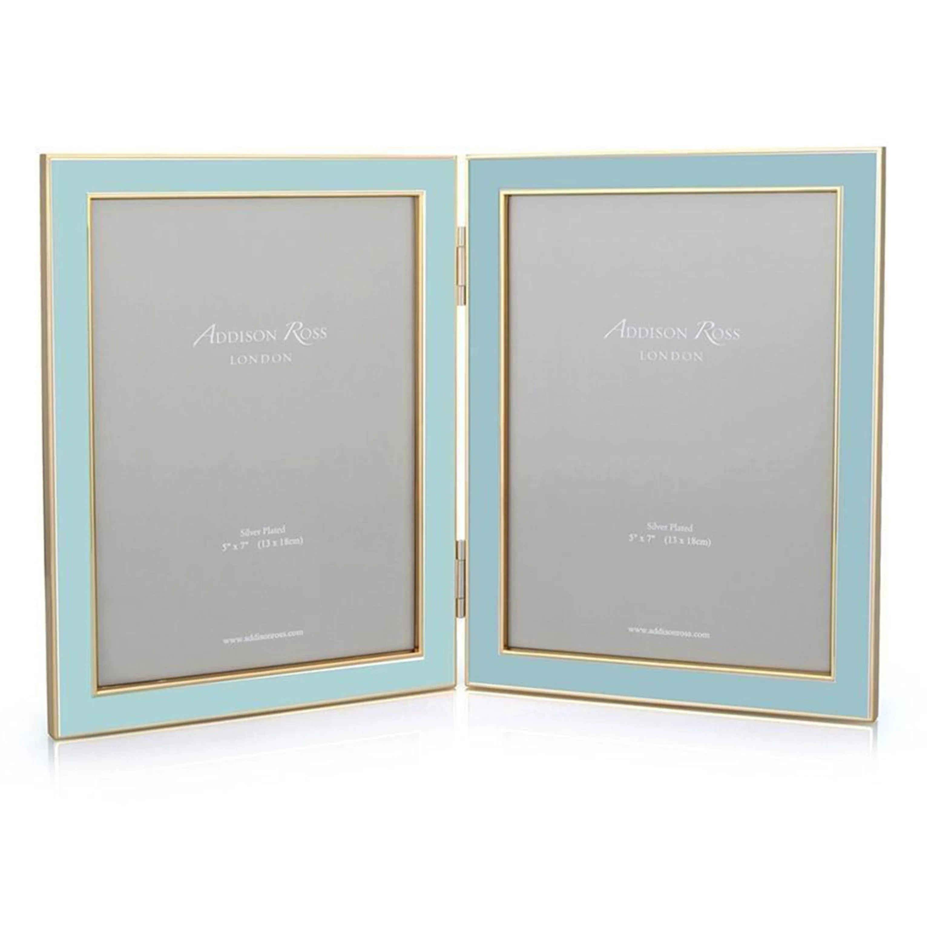 Double Photo Frame 5x7" - Powder Blue, Gold Enamel product