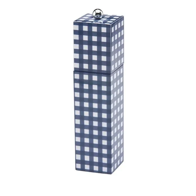 Gingham Square Pillar Salt or Pepper Mill - Navy, Rubberwood product