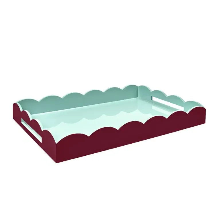 Large Lacquered Scallop Ottoman Tray - Cherry & Eau de Nil product