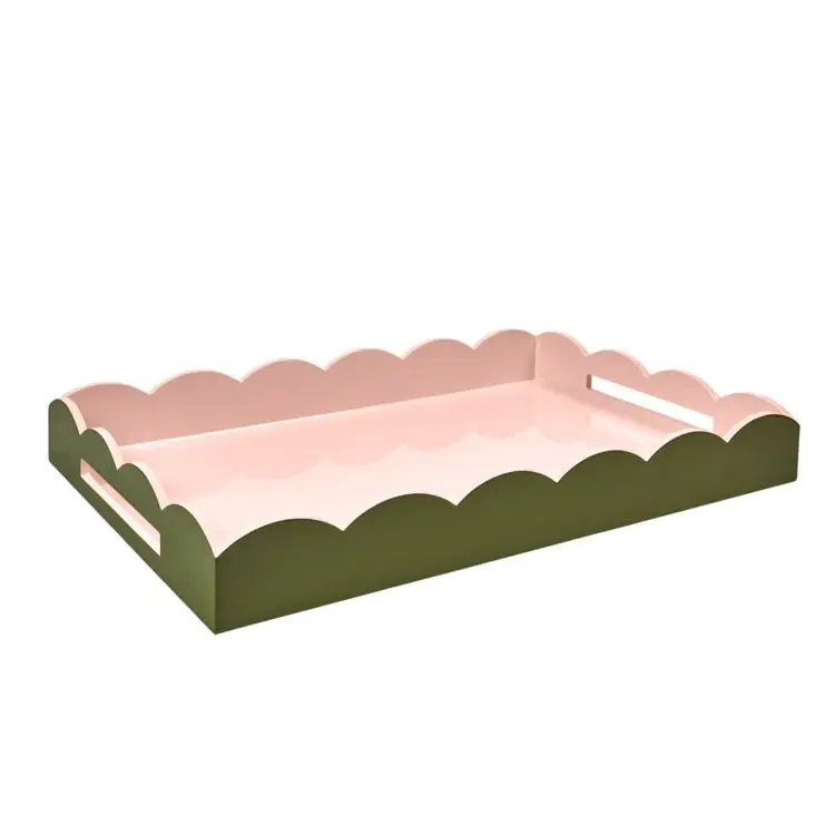 Large Scallop Ottoman Tray Two-Tone - Khaki, Pink Lacquered product