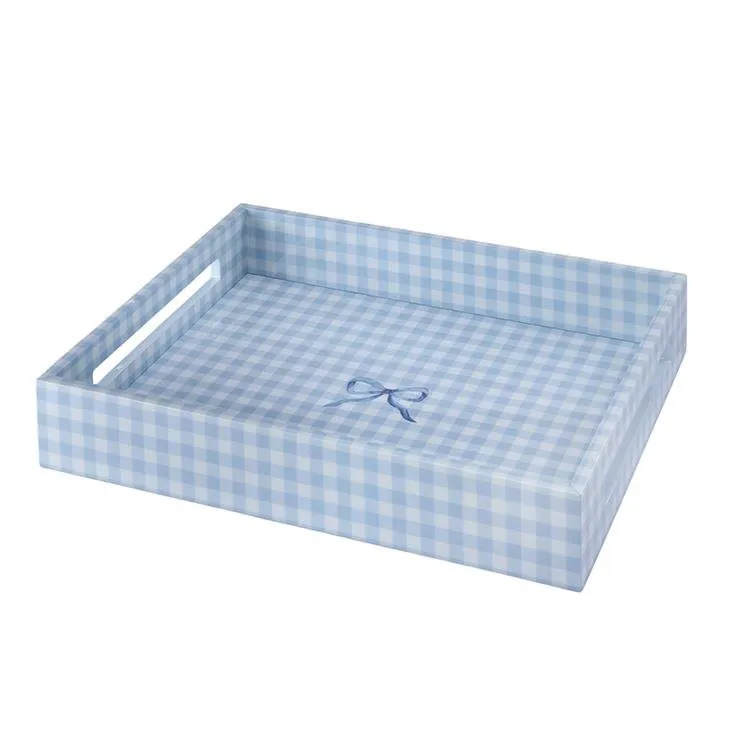 Medium Gingham Lacquer Serving Tray - Blue product