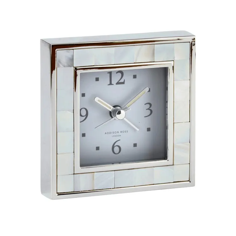 Mother of Pearl Shell Square Alarm Clock - Silver product