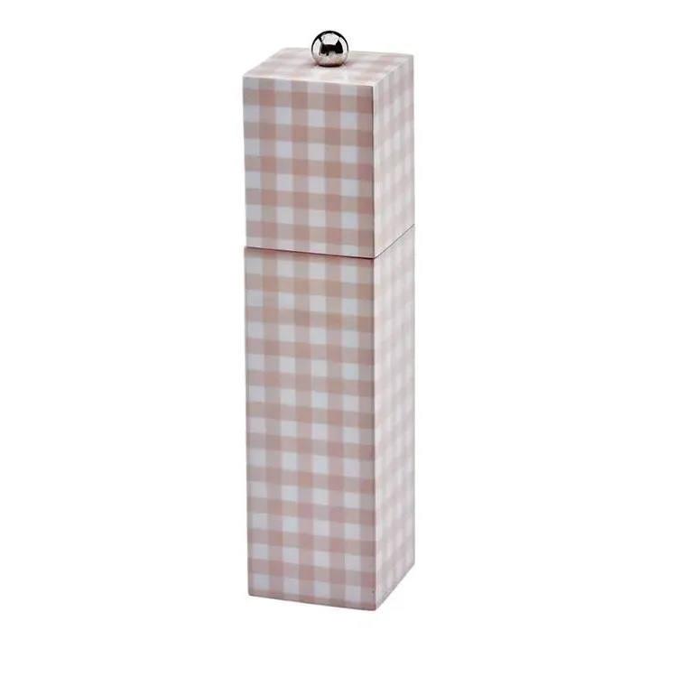 Pink Gingham Square Pillar Salt or Pepper Mill - Pink, Rubberwood product