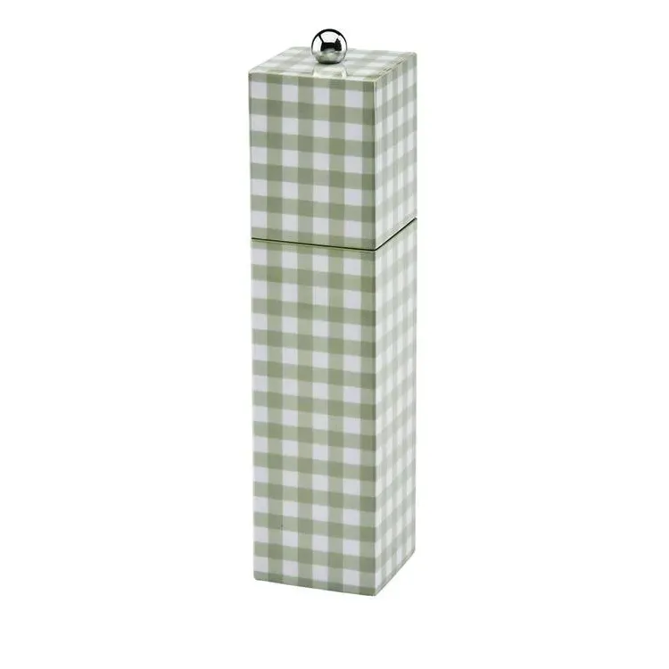 Sage Gingham Square Pillar Salt or Pepper Mill - Rubberwood product