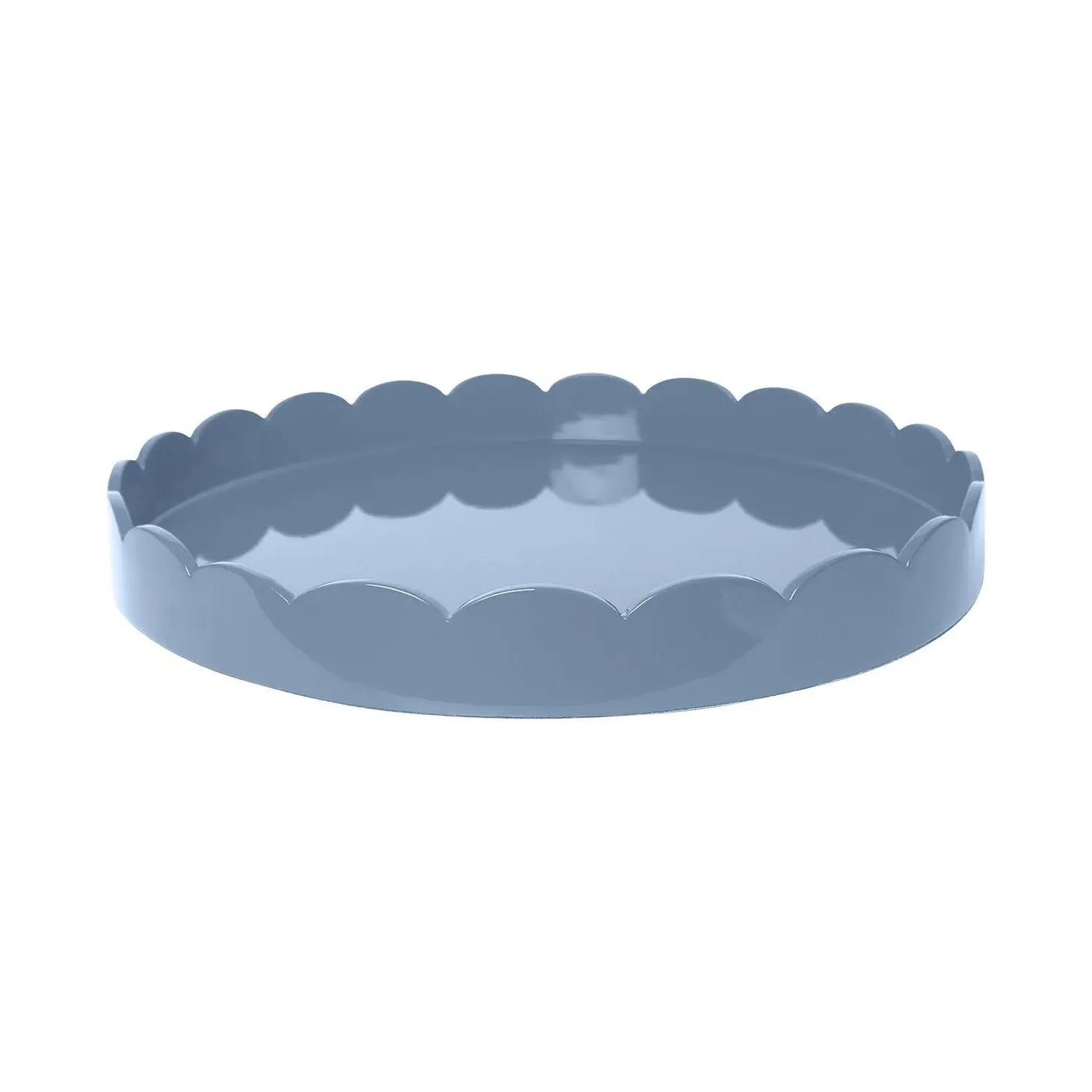 SheerLuxe Round Scallop Ottoman Tray - Chambray Blue, Lacquer product