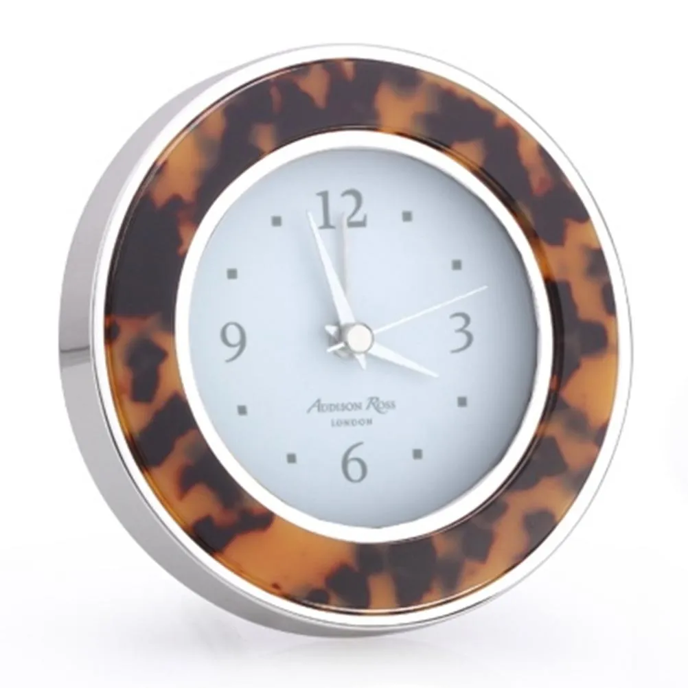 Tortoiseshell Round Alarm Clock - Silver, Faux Tortoiseshell product