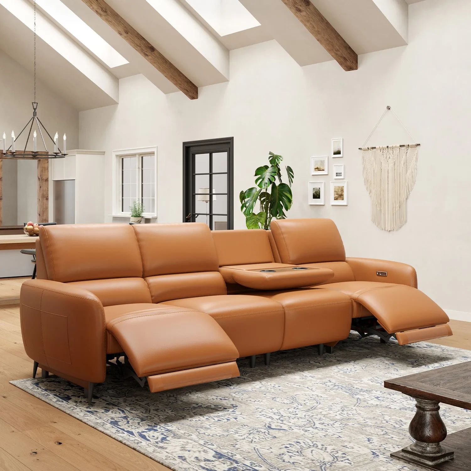 4-Seater Power Wall Hugger Reclining Sofa - Leather