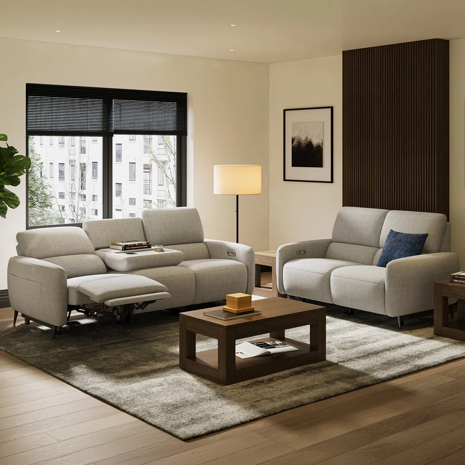 AeroStretch 3-2 Seat Set Power Reclining Sofa with Drop Down Tray - Polyester