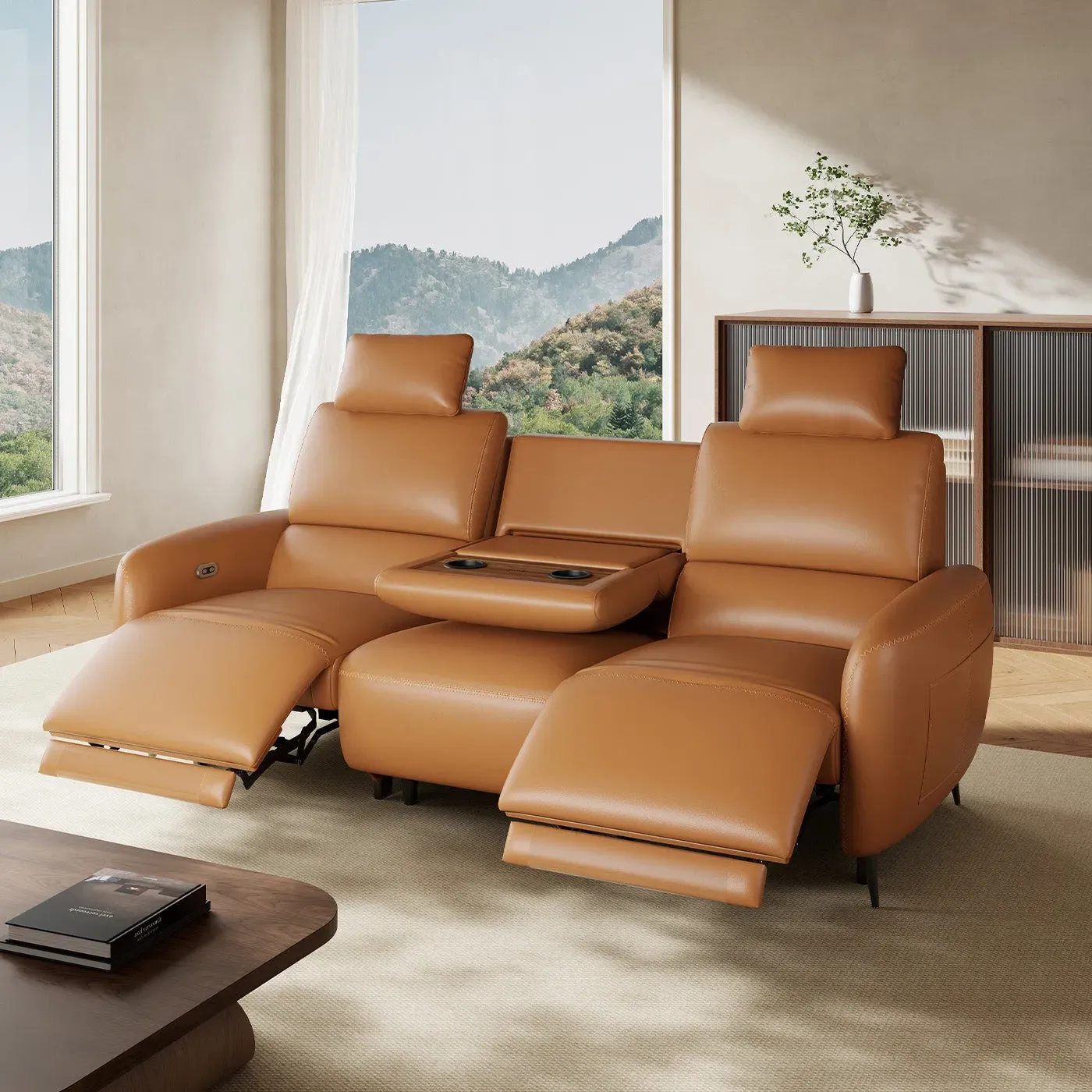 AeroStretch 3-Seater Reclining Sofa with Massage - Leather