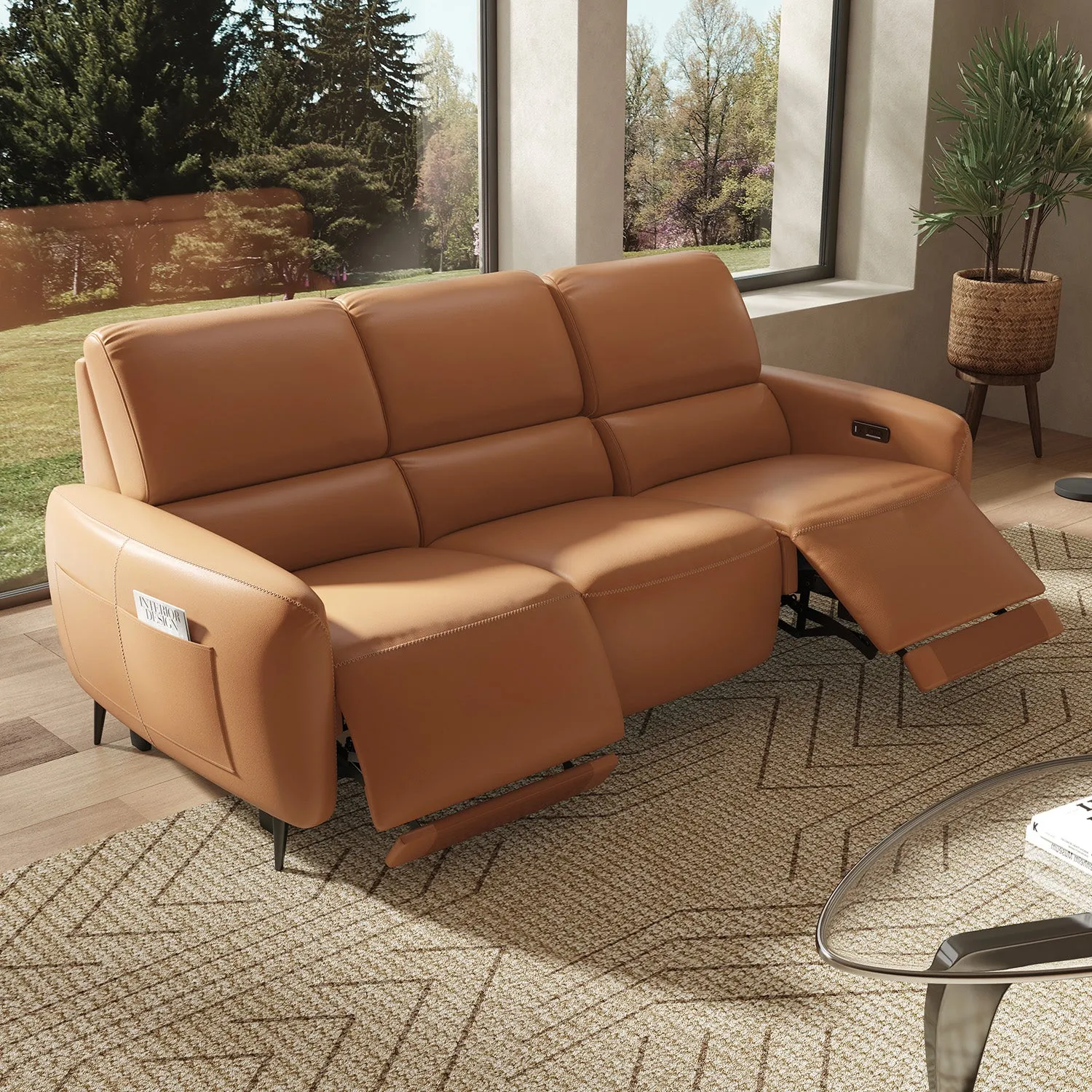 AeroStretch 3-Seater Zero Wall Hugger Reclining Sofa - Leather
