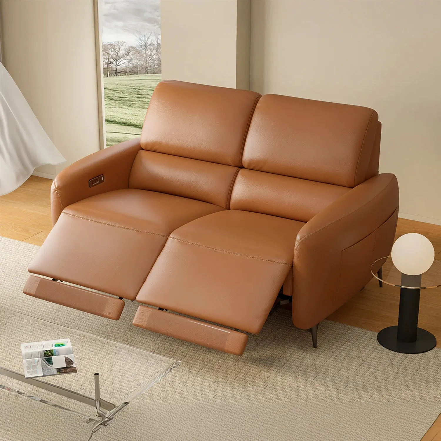 AeroStretch Loveseat Power Reclining Sofa - Top-Grain Leather