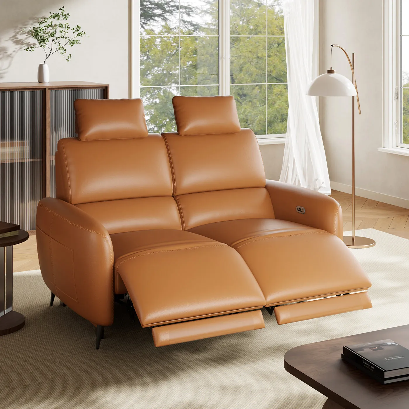 AeroStretch Loveseat Reclining Sofa with Massage - Leather image