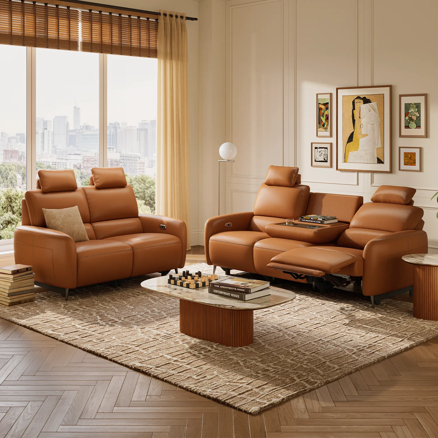 AeroStretch Sofa Set Power Reclining with Massage - Leather