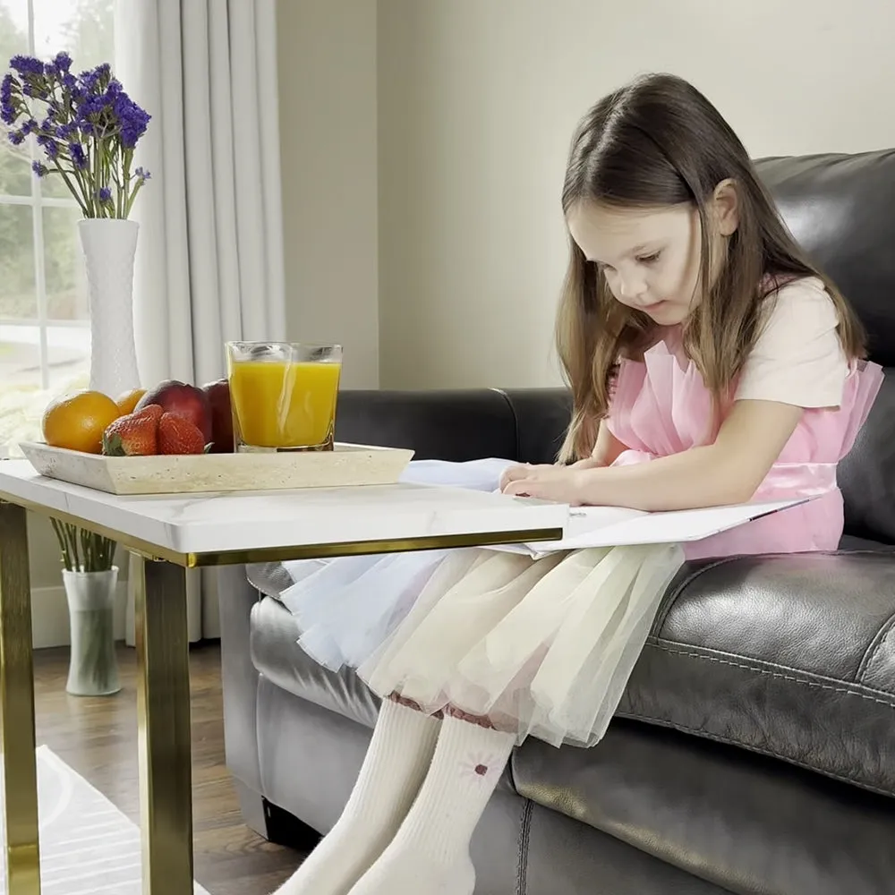 Cassandra C-Shaped Side Table - White, Marble