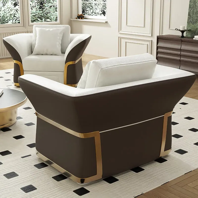 Cassandra Club Armchair - Brown & White, PU Leather