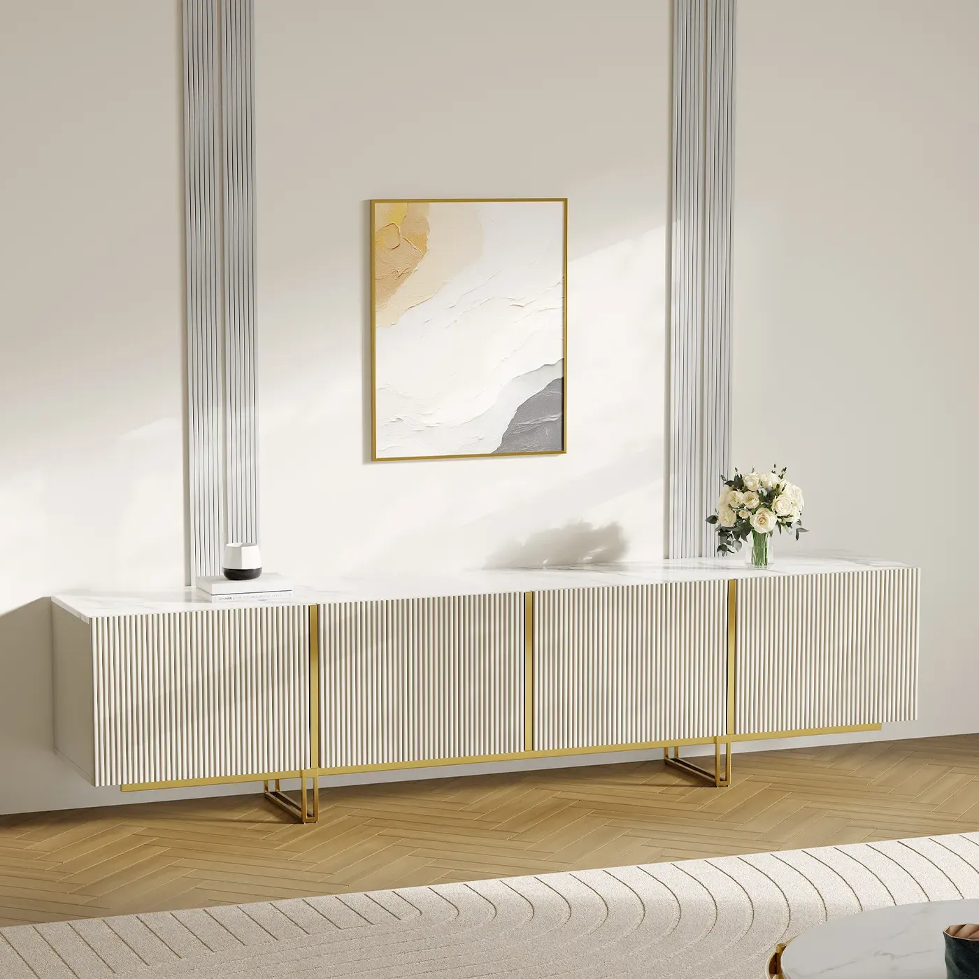 Cassandra Common Large Media Console & Sideboard Set - Off White