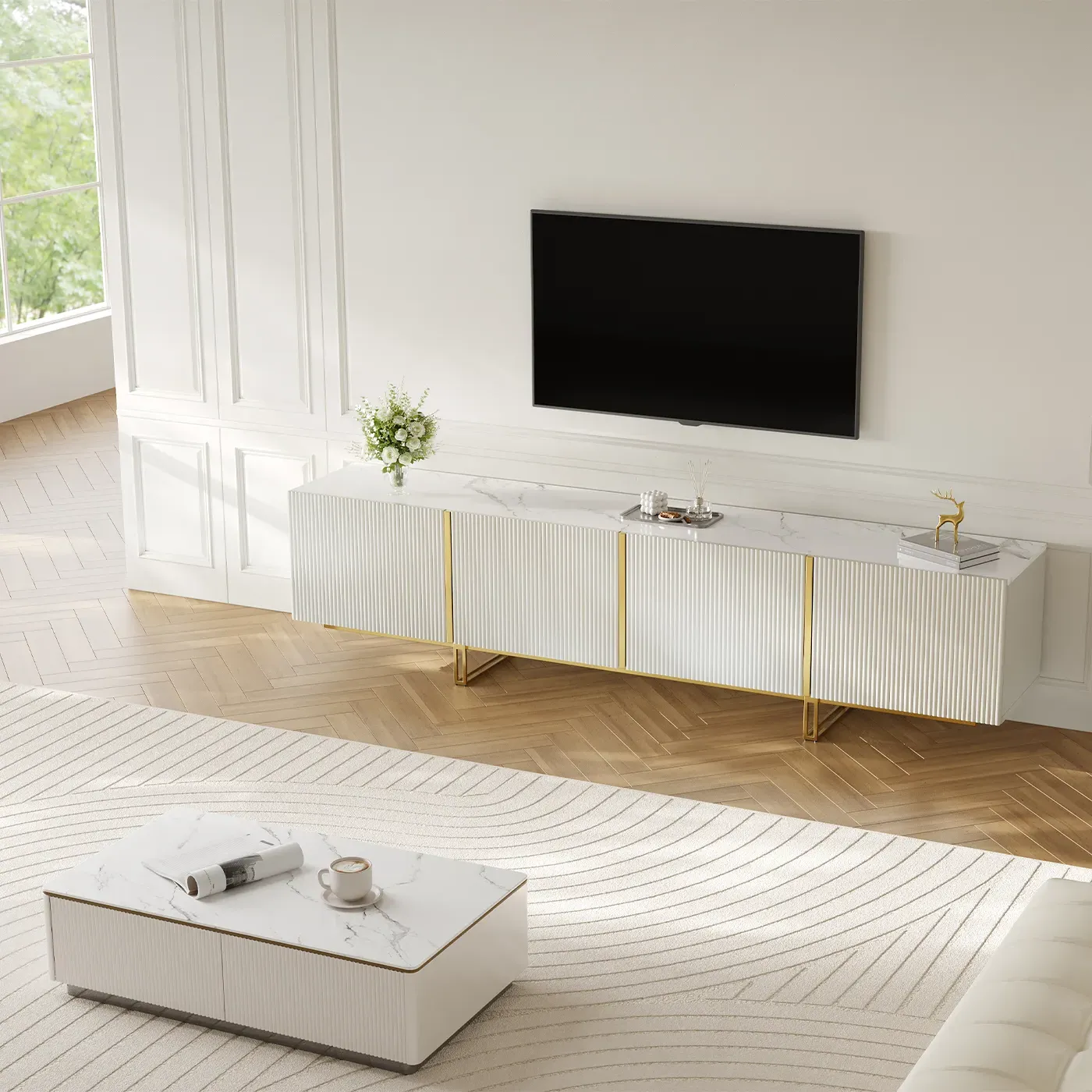 Cassandra Common Large Media Console & Sideboard Set - Off White