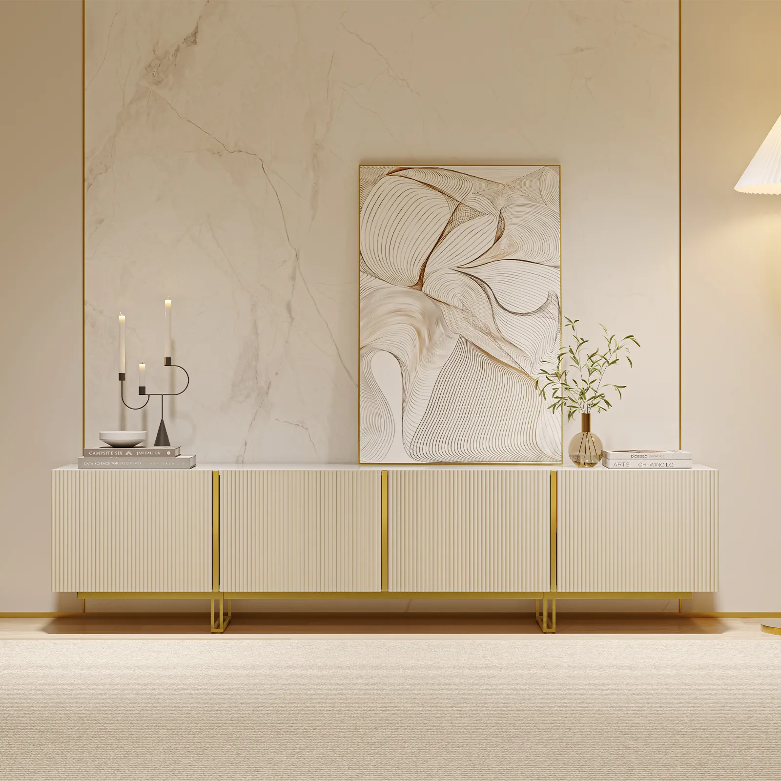 Cassandra Common Large TV Stand with Storage - Off White