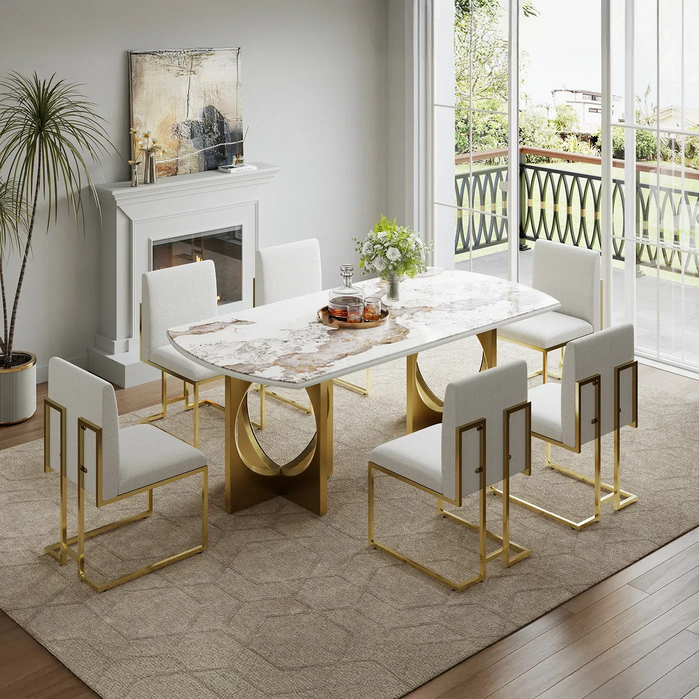 Cassandra Dining Chairs Set of 2 - Brass, Linen