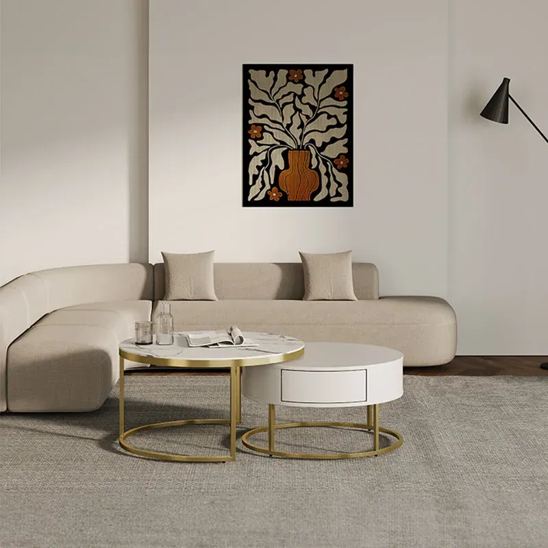 Cassandra Nesting Round Coffee Table with Drawers - Marble