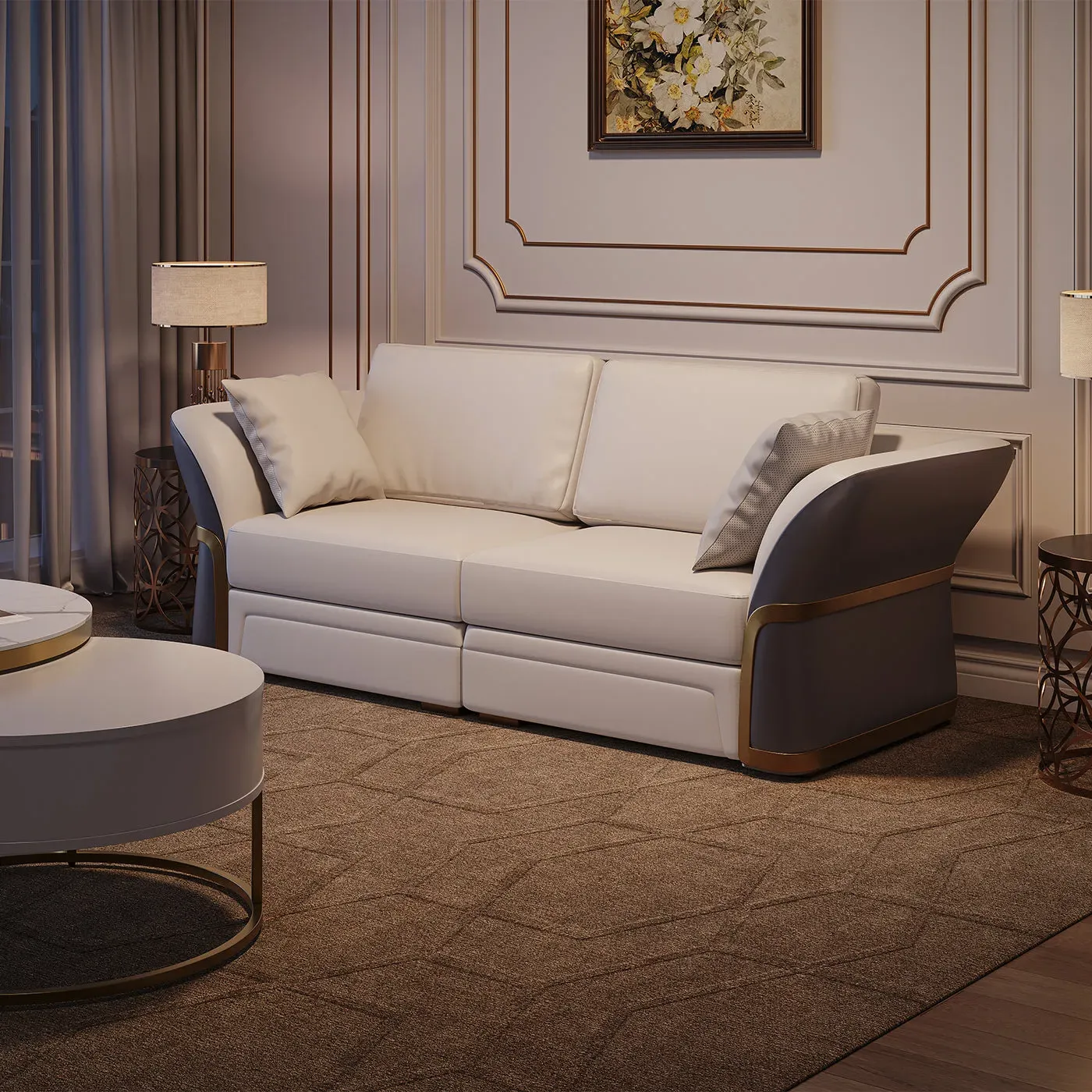 Cassandra Sofa - Brown & White, PU Leather