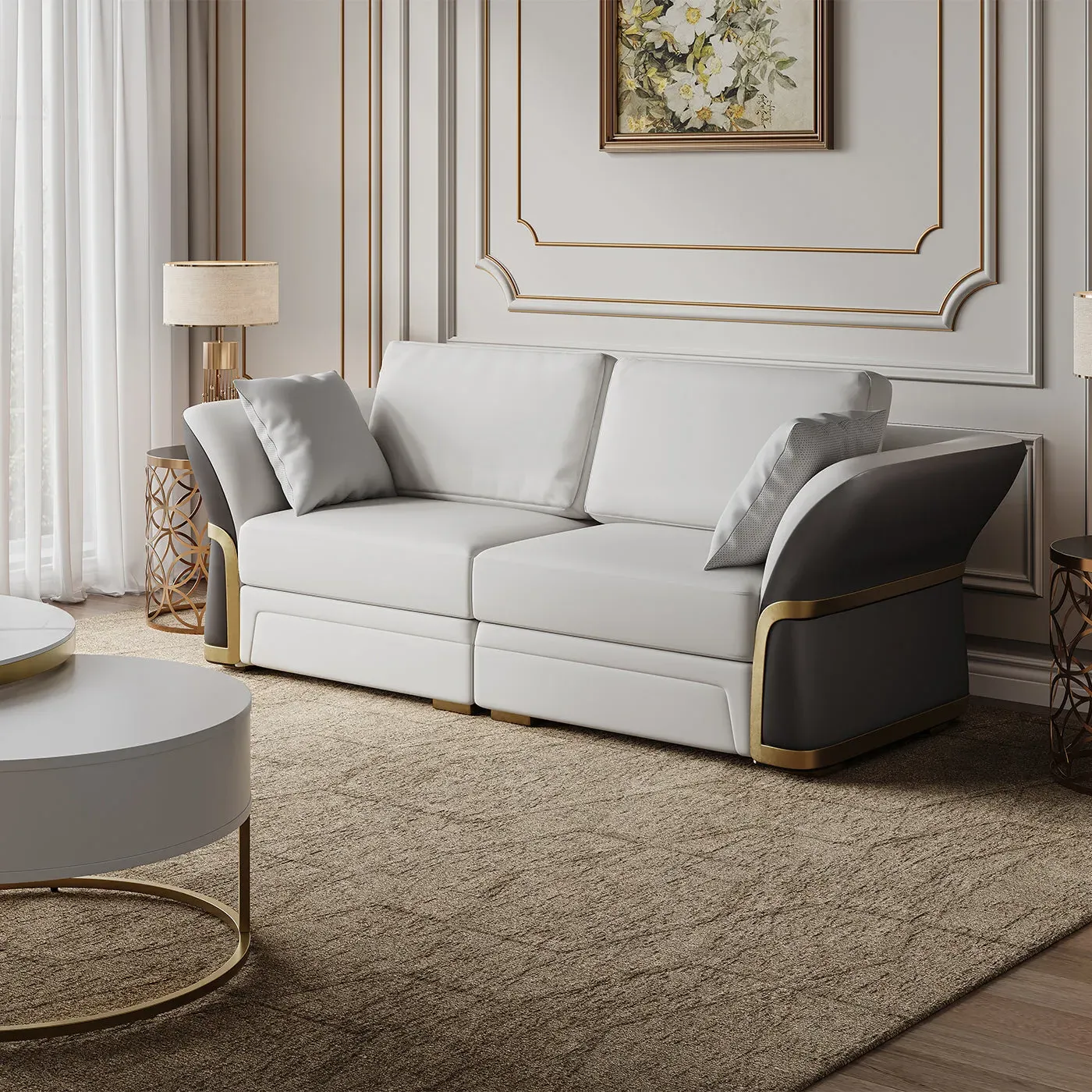 Cassandra Sofa - Brown & White, PU Leather