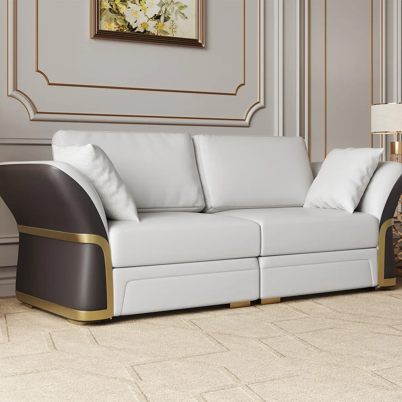 Cassandra Sofa - Brown & White, PU Leather
