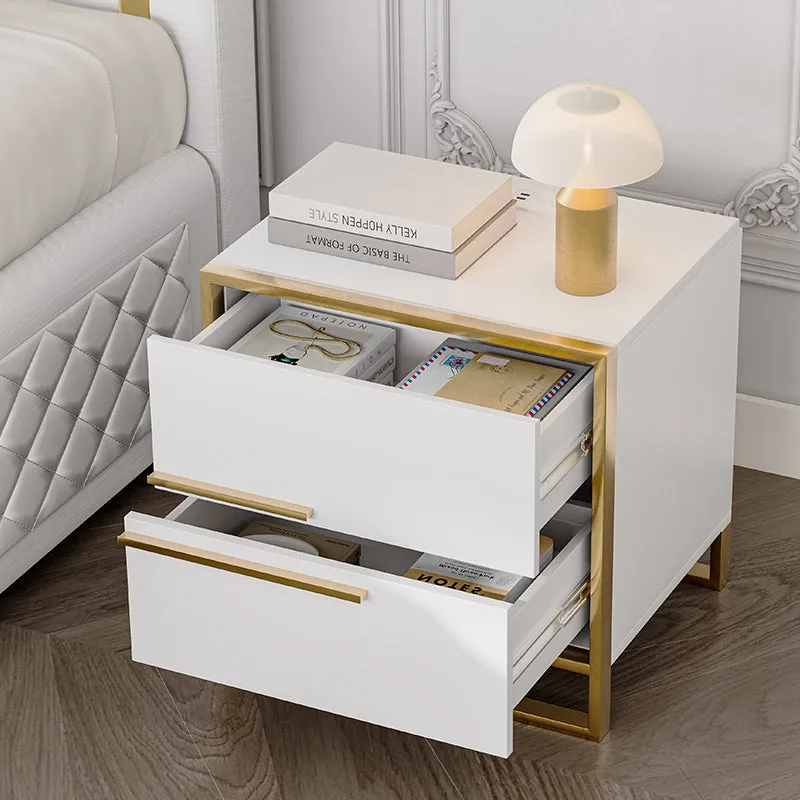 Cassandra Square Nightstand with Charging - White Lacquer
