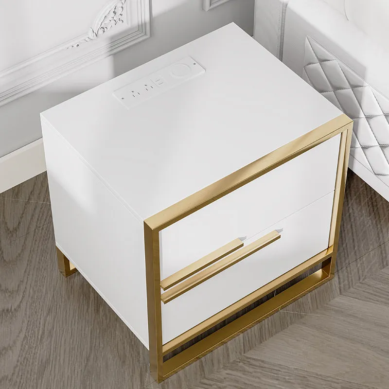 Cassandra Square Nightstand with Charging - White Lacquer