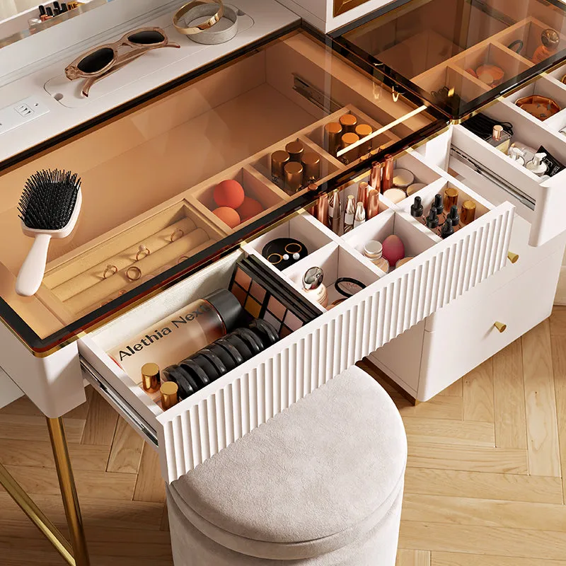 Cassandra Vanity Table with Adjustable Mirror - Beige