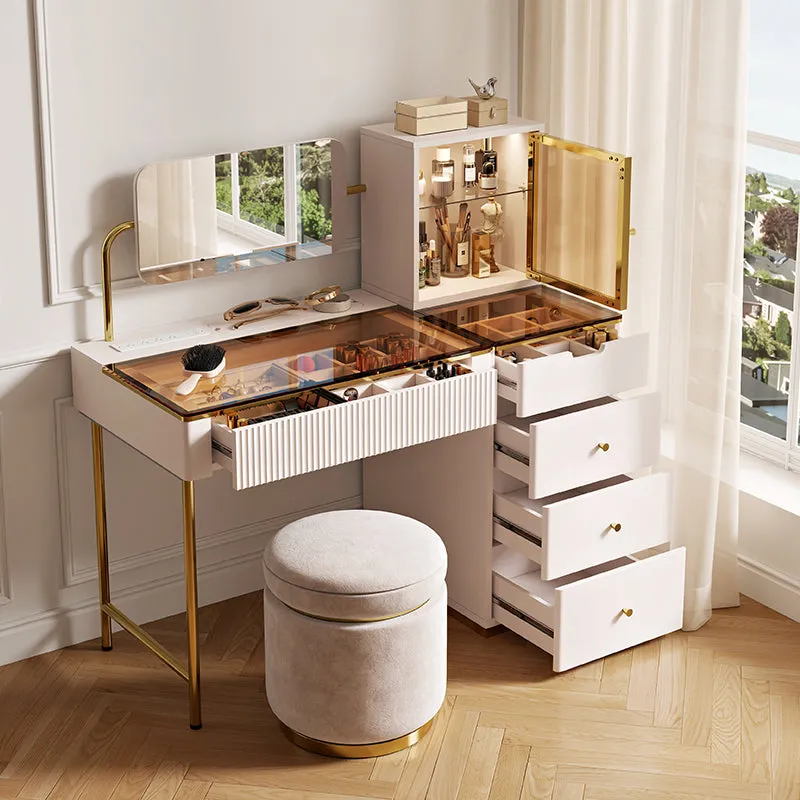 Cassandra Vanity Table with Adjustable Mirror - Beige