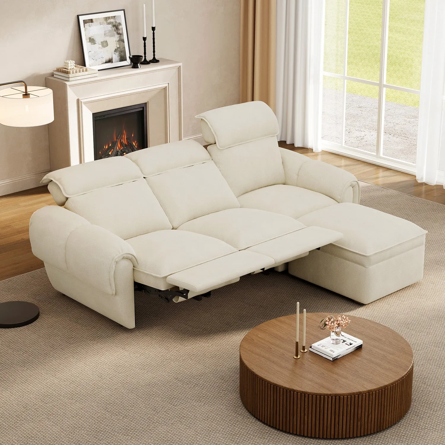 CloudCubo 3-Seat Sectional Sofa with Power Reclining - Off White