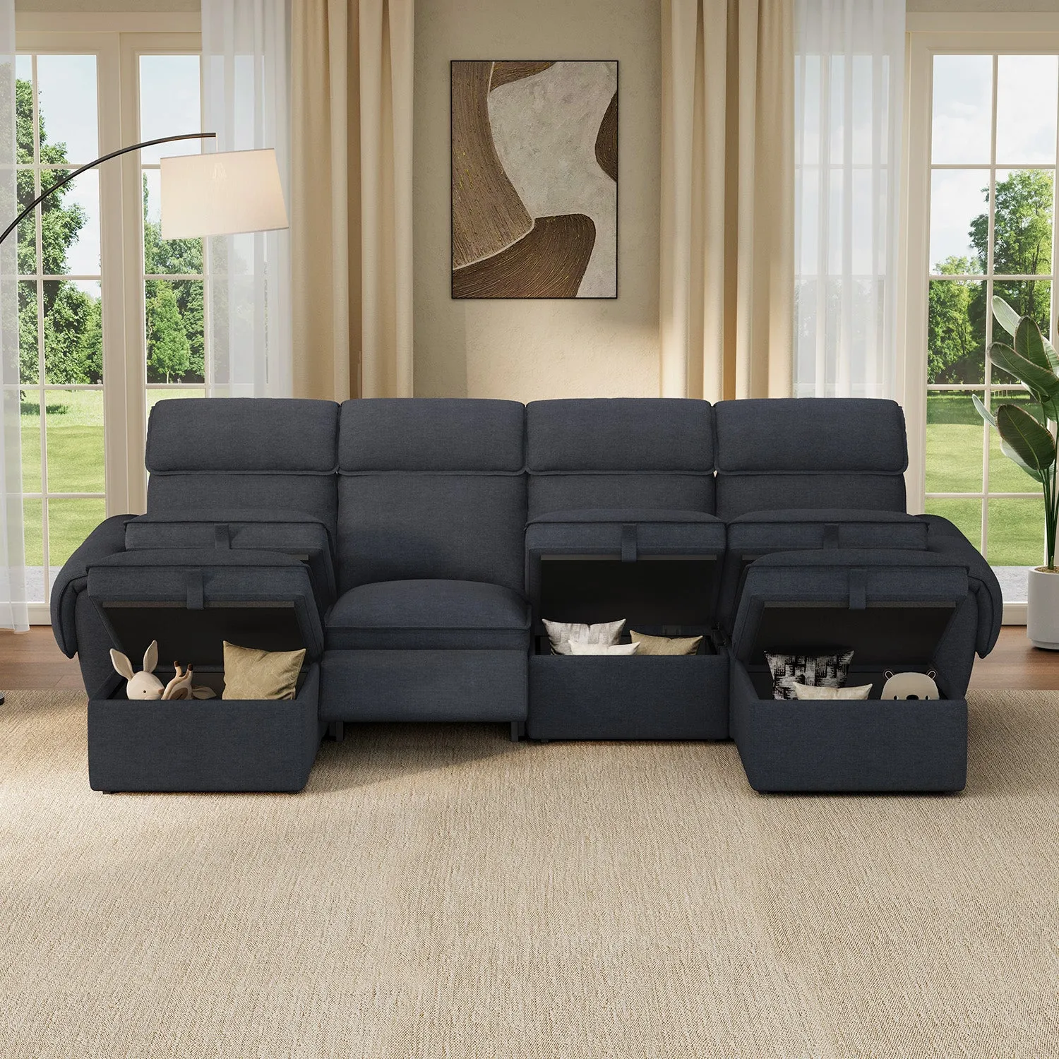 CloudCubo 4-Seat Sectional Sofa with Power Reclining