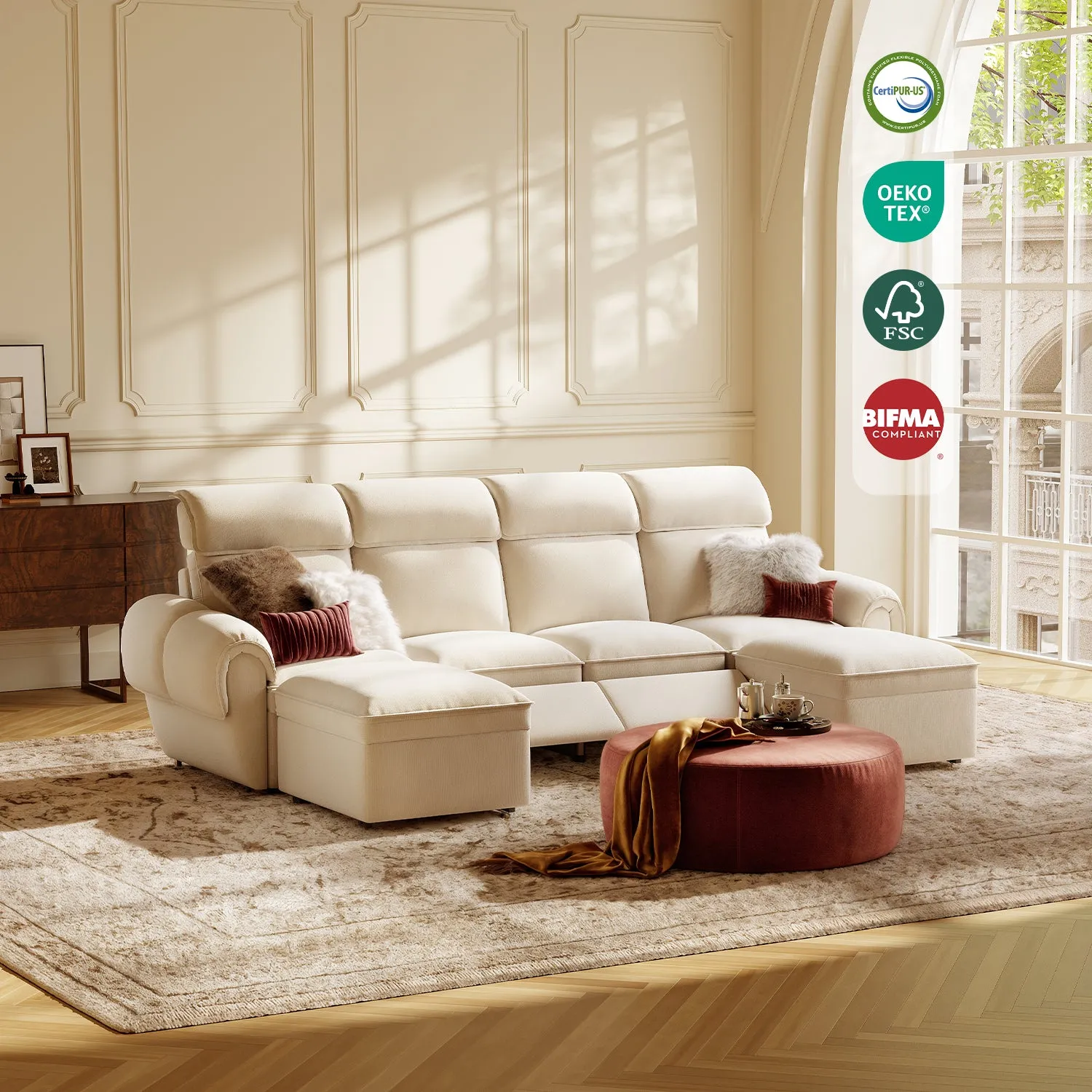 CloudCubo 4-Seat Sectional Sofa with Power Reclining