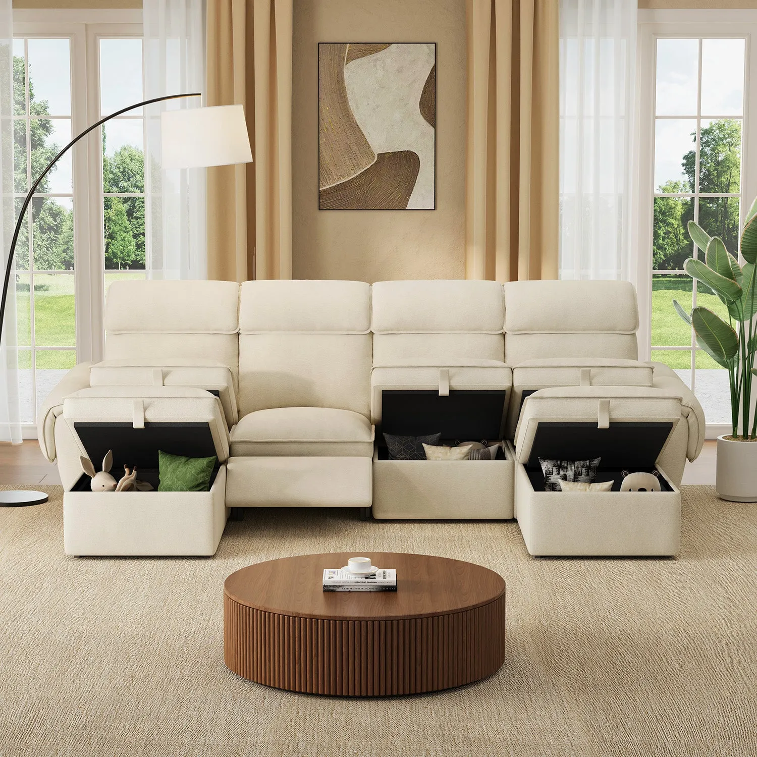CloudCubo 4-Seat Sectional Sofa with Power Reclining