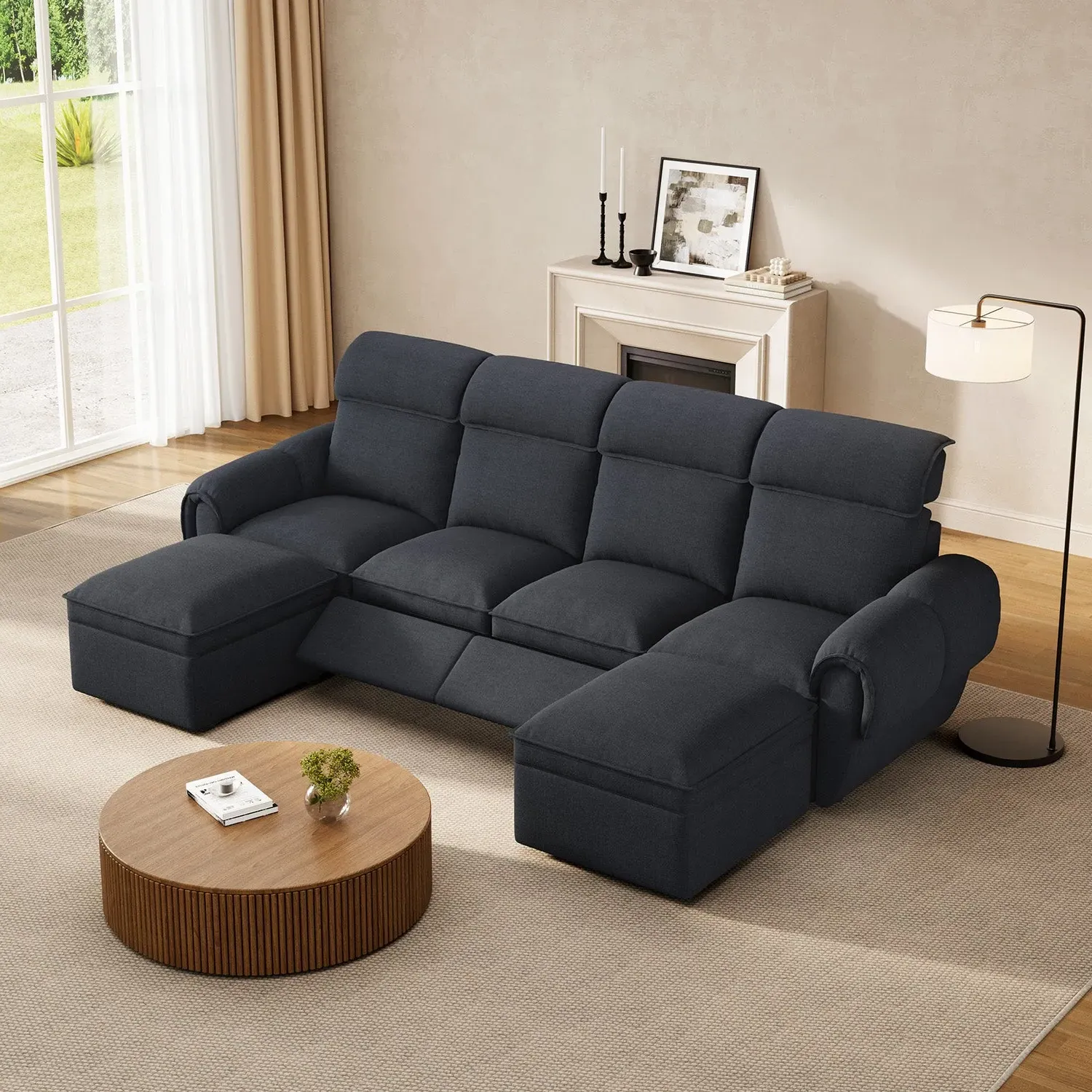CloudCubo 4-Seat Sectional Sofa with Power Reclining - Dark Gray