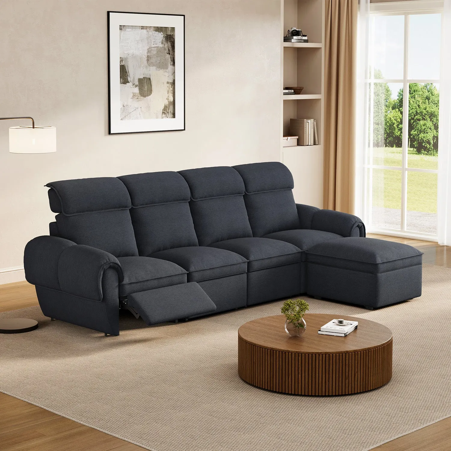 CloudCubo 4-Seat Sectional Sofa with Power Reclining - Dark Gray