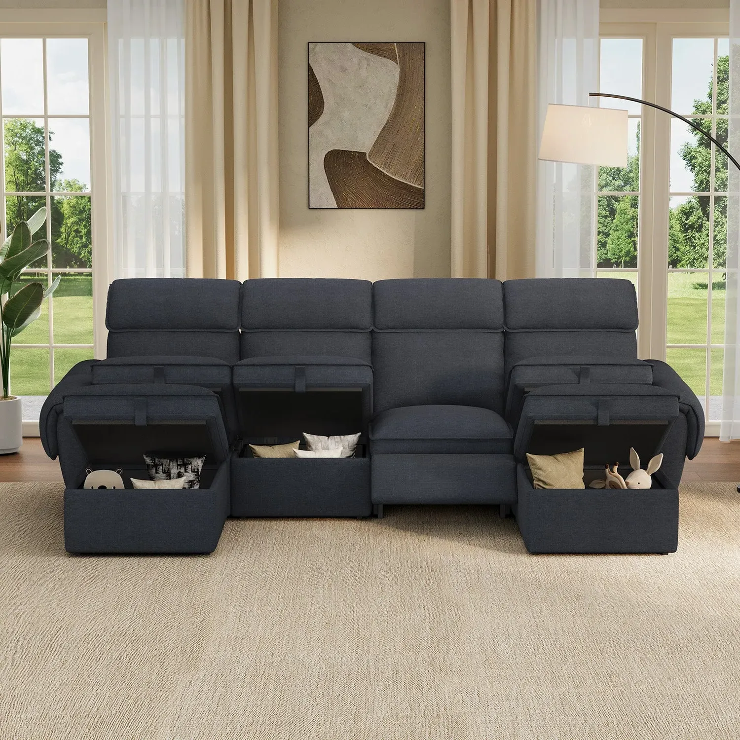 CloudCubo 4-Seat Sectional Sofa with Power Reclining - Dark Gray