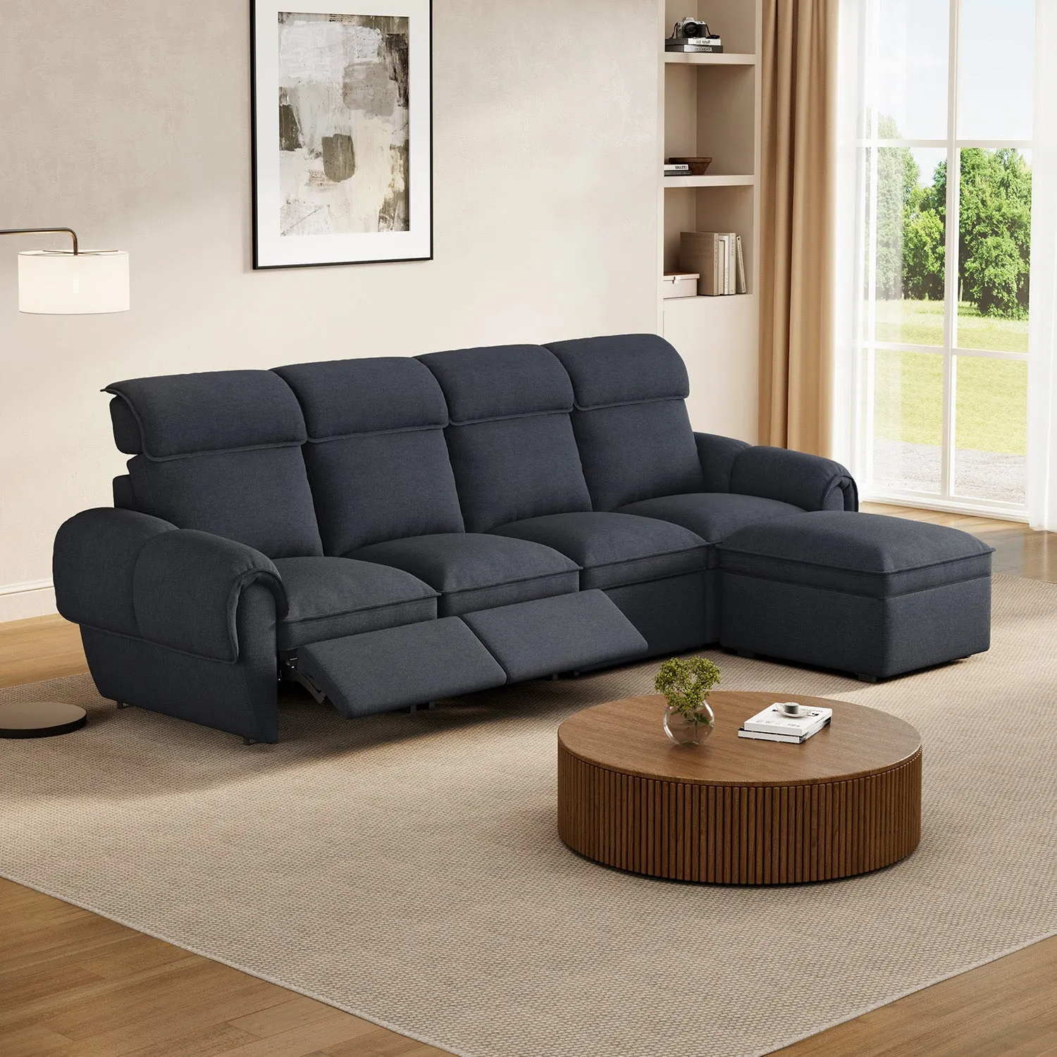 CloudCubo 4-Seat Sectional Sofa with Power Reclining - Dark Gray