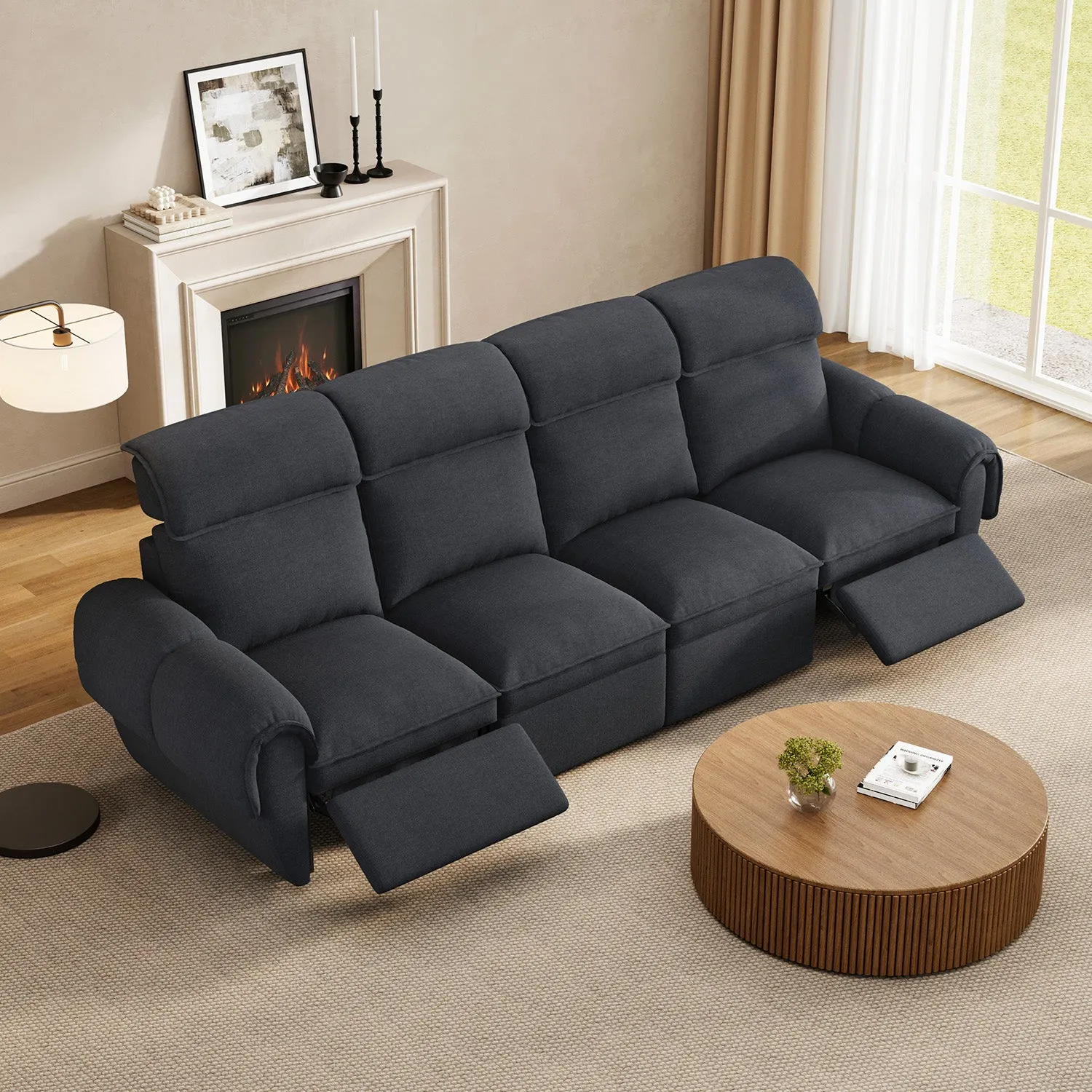 CloudCubo 4-Seater Modular Sectional Sofa with Power Recliner - Dark Gray