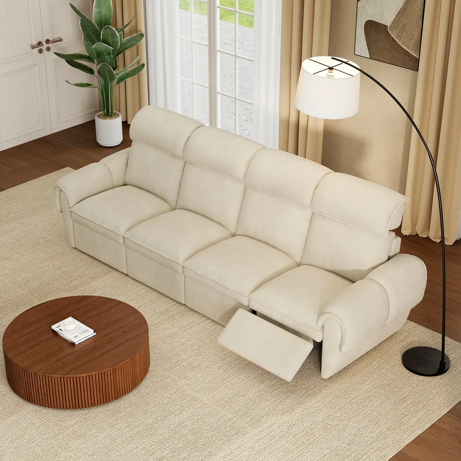 CloudCubo 4-Seater Modular Sectional Sofa with Power Recliner - Off White