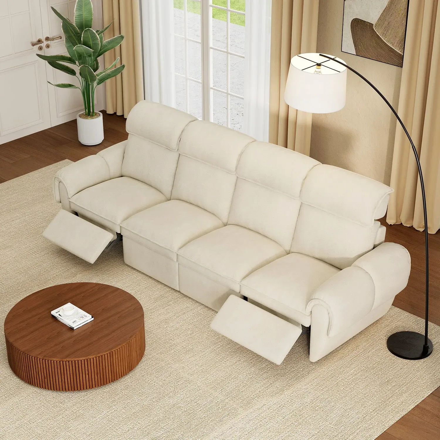 CloudCubo 4-Seater Modular Sectional Sofa with Power Recliner - Off White