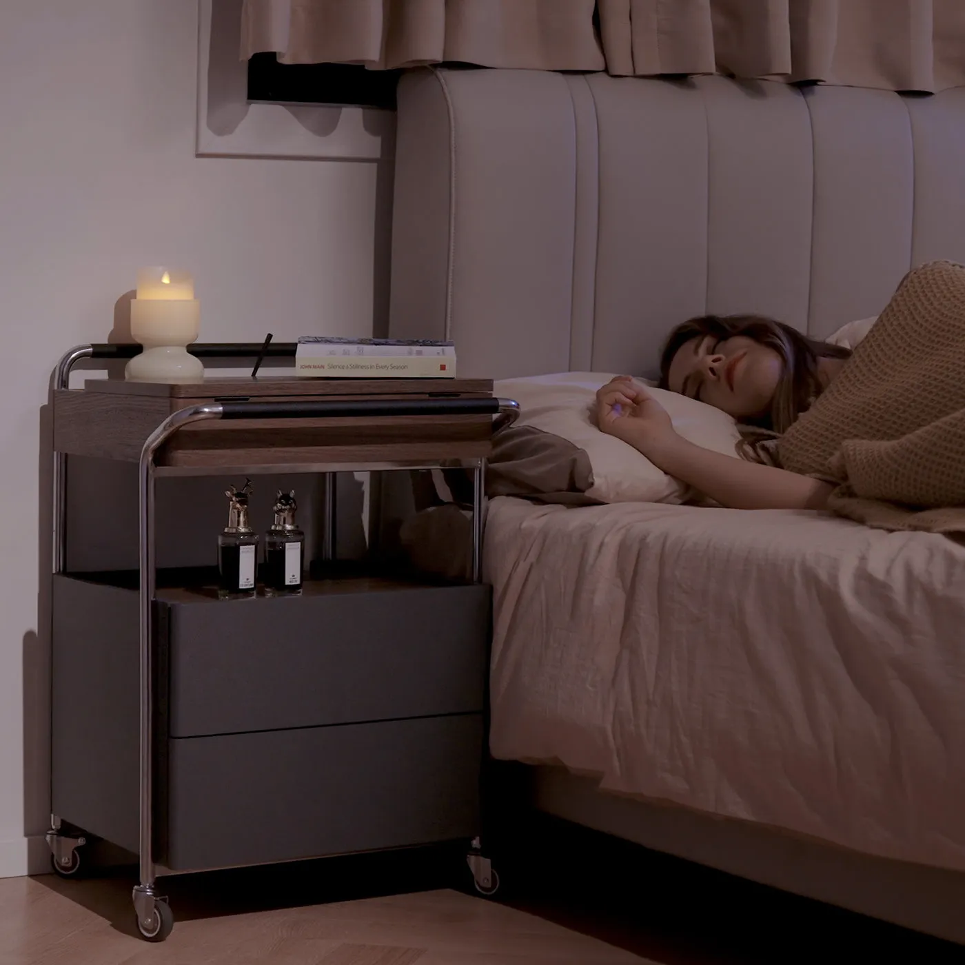 CubeMove Side Table with Storage and Power Strip - Black