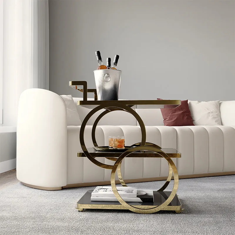 Eden Common 3-Tier Rolling Bar Cart with Handle - Gold