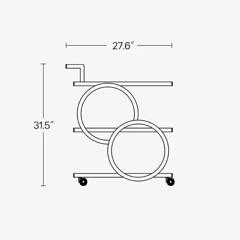 Eden Common 3-Tier Rolling Bar Cart with Handle - Gold
