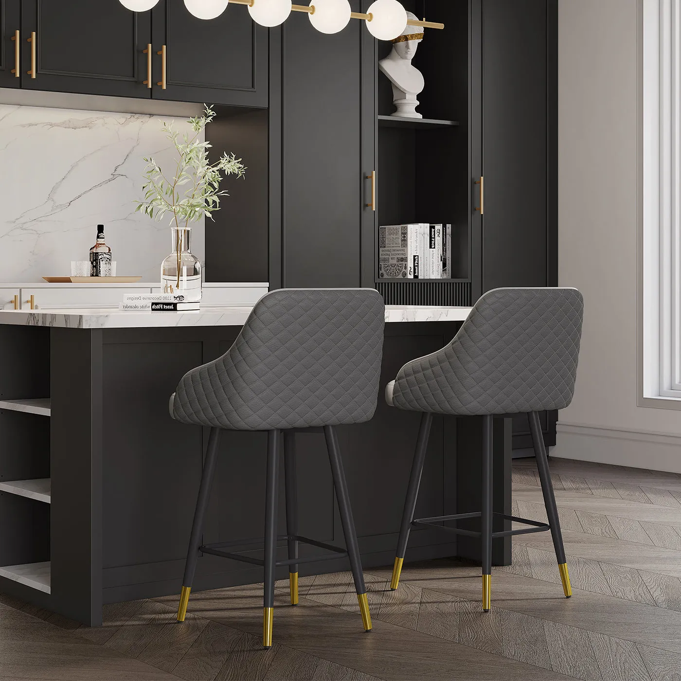 Eden Common Counter Stools with Upholstery Set of 2 - Grey