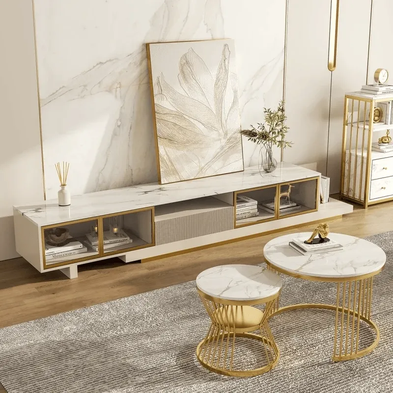 Eden Common Extendable TV Stand with Drawer - Marble